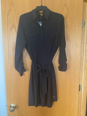 Eddie Bauer Black Long-Sleeve Shirt Dress with Tie Waist